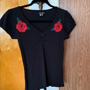 Hell Bunny Black Top with Red Rose Accents